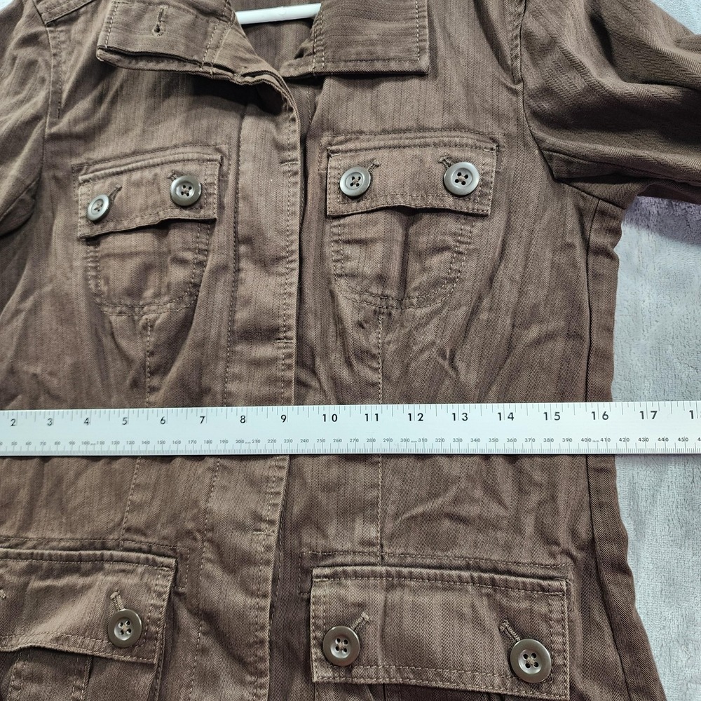 Vintage Eddie Bauer Jacket Womens XS Brown Herringbone Cotton Utility Military - Picture 11 of 13